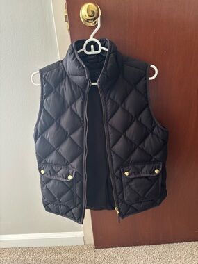J. Crew Black Quilted Puffer Vest with Gold Zipper